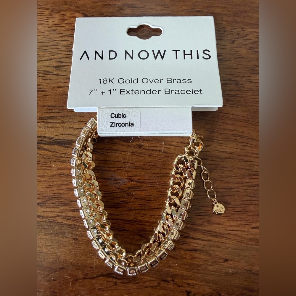 And Now This 18 Karat Plates Gold Cubic Zirconia Multi-Chain Bracelet